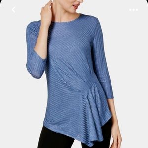 SOLD - NWT Vince Camuto Women Blue Sweater Top Metallic Ribbed Asymmetrical XS